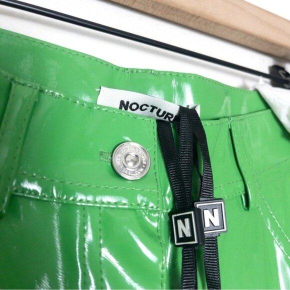 NWT Nocturne Pleather Vinyl Wide Leg Pants 36 Green S Palazzo High Waisted - Picture 6 of 11